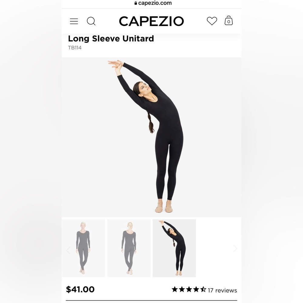 New Capezio Womens Long Sleeve Unitard, Black, XL